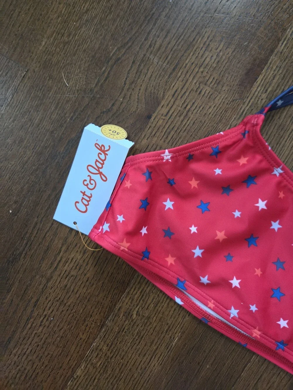 New Cat & Jack Girls Small 6/7 Red Stars Swim Top